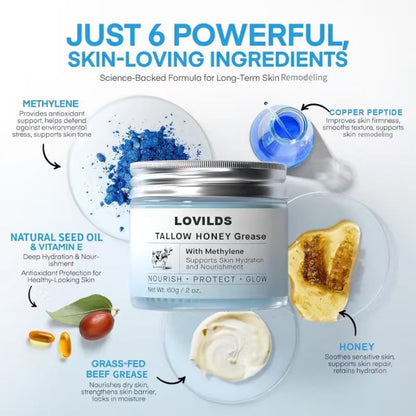 ✨🩵𝐋𝐚𝐬𝐭 𝐃𝐚𝐲 𝐃𝐢𝐬𝐜𝐨𝐮𝐧𝐭: 50% 𝐎𝐅𝐅🌸LOVILDS™ Tallow Honey Grease with Methylene - Naturally Hydrates to Restore Balance and Prevent Aging