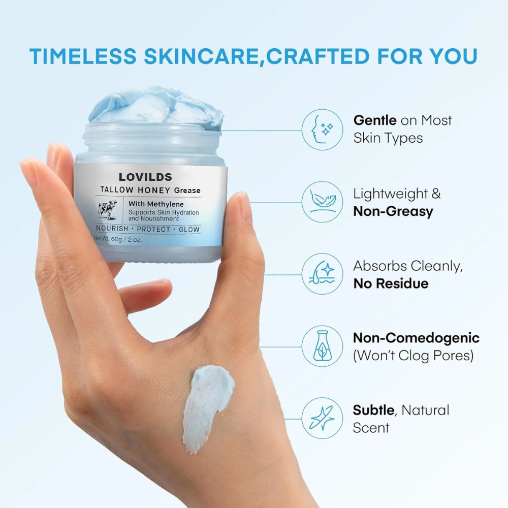 ✨🩵𝐋𝐚𝐬𝐭 𝐃𝐚𝐲 𝐃𝐢𝐬𝐜𝐨𝐮𝐧𝐭: 50% 𝐎𝐅𝐅🌸LOVILDS™ Tallow Honey Grease with Methylene - Naturally Hydrates to Restore Balance and Prevent Aging